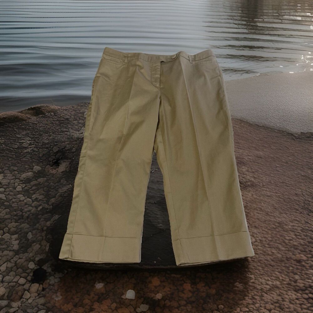 Womans J.A.C.  Khaki Capri Pants Tan Sz 14 Cuffed Pockets Zipper Casual Dressy